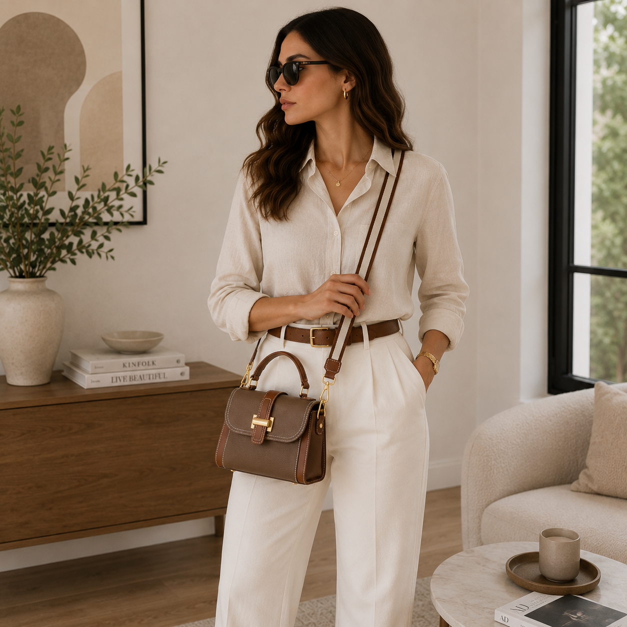 Genuine Leather Square Crossbody Bag