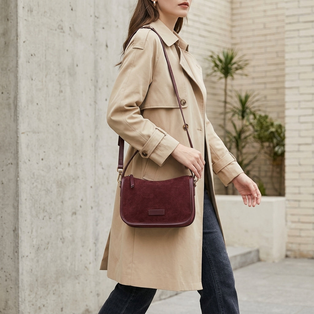 Retro Matte Velvet Suede Bag em uso por modelo