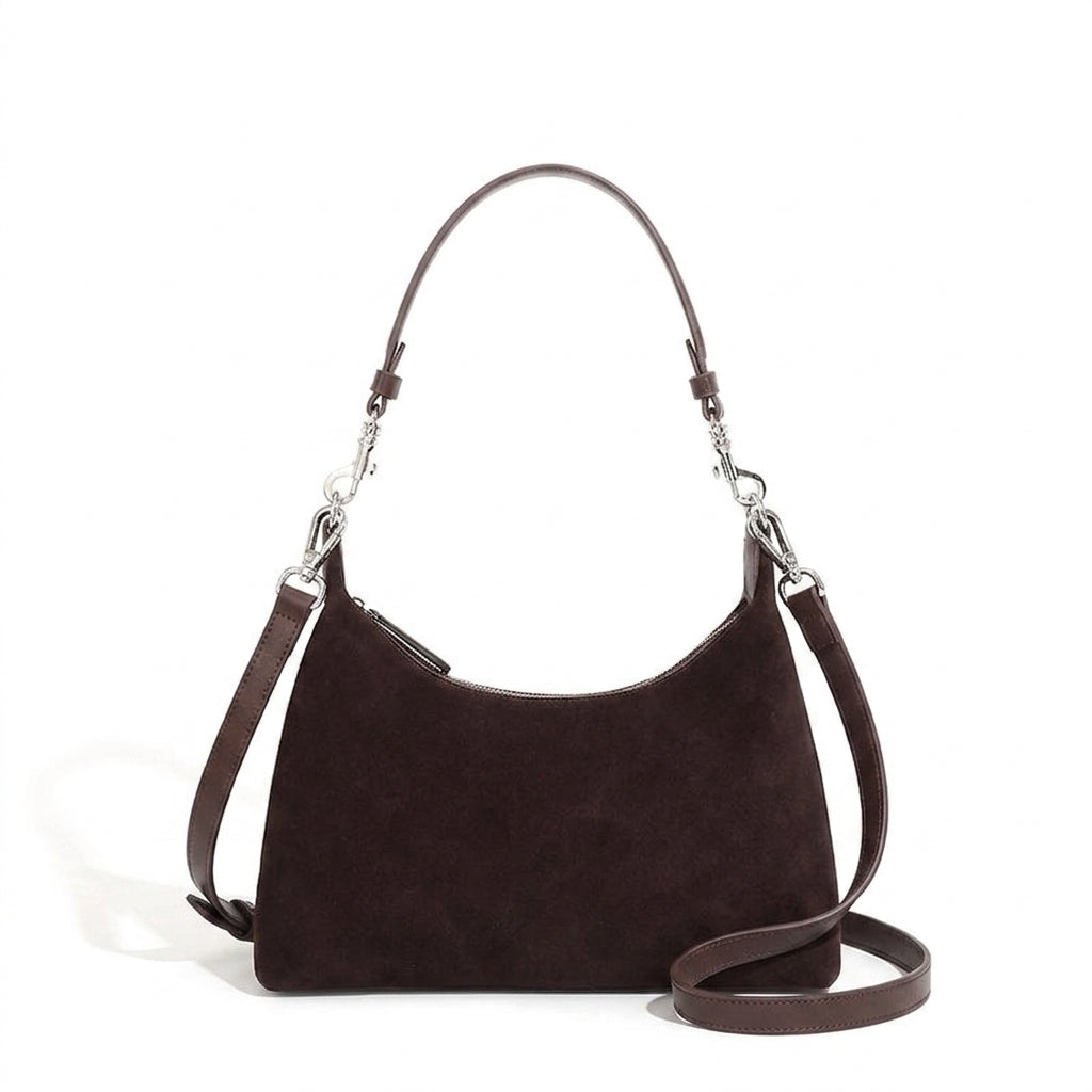 Urban Frosted Suede Crossbody na cor coffee em fundo branco