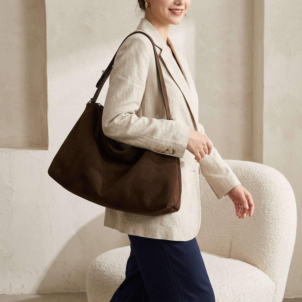 Matte Velvet Niche Shoulder Bag em uso por modelo