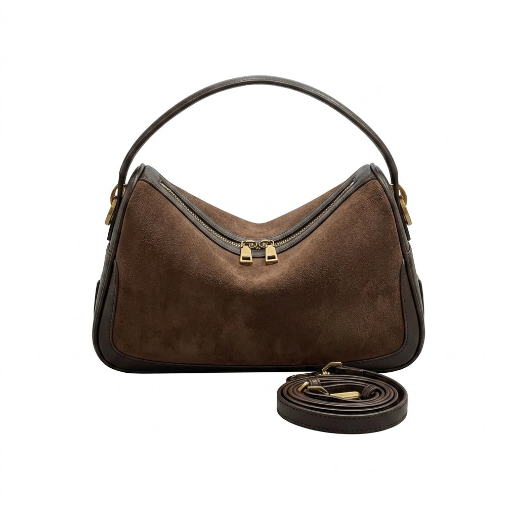 Vintage Matte Suede Grand Bag na cor frosted brown em fundo branco