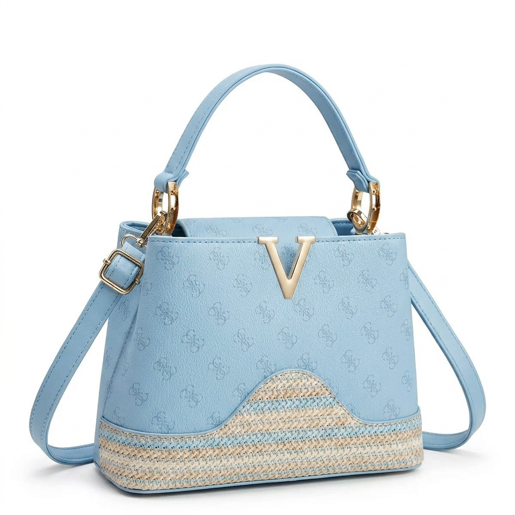 Sofia Luxury Monogram Shoulder Bag na cor SKY BLUE em fundo branco