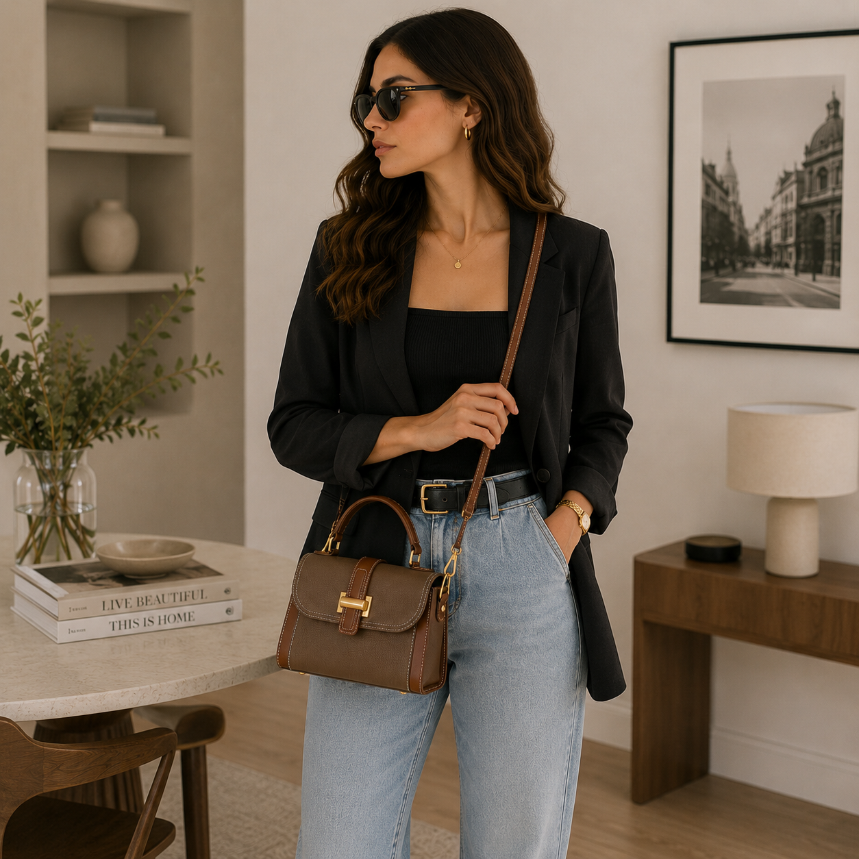 Genuine Leather Square Crossbody Bag