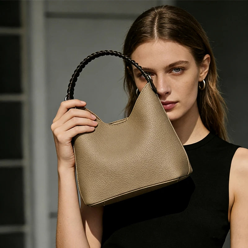 BURMINSA Slouchy Genuine Leather Hobo Bag