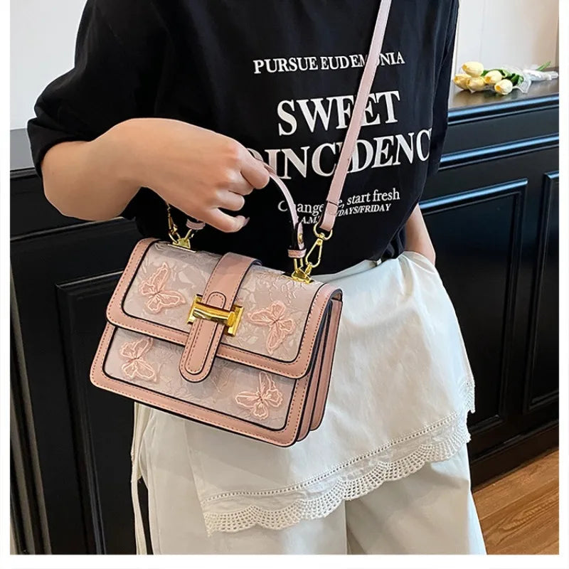 Embroidered Textured Crossbody Bag