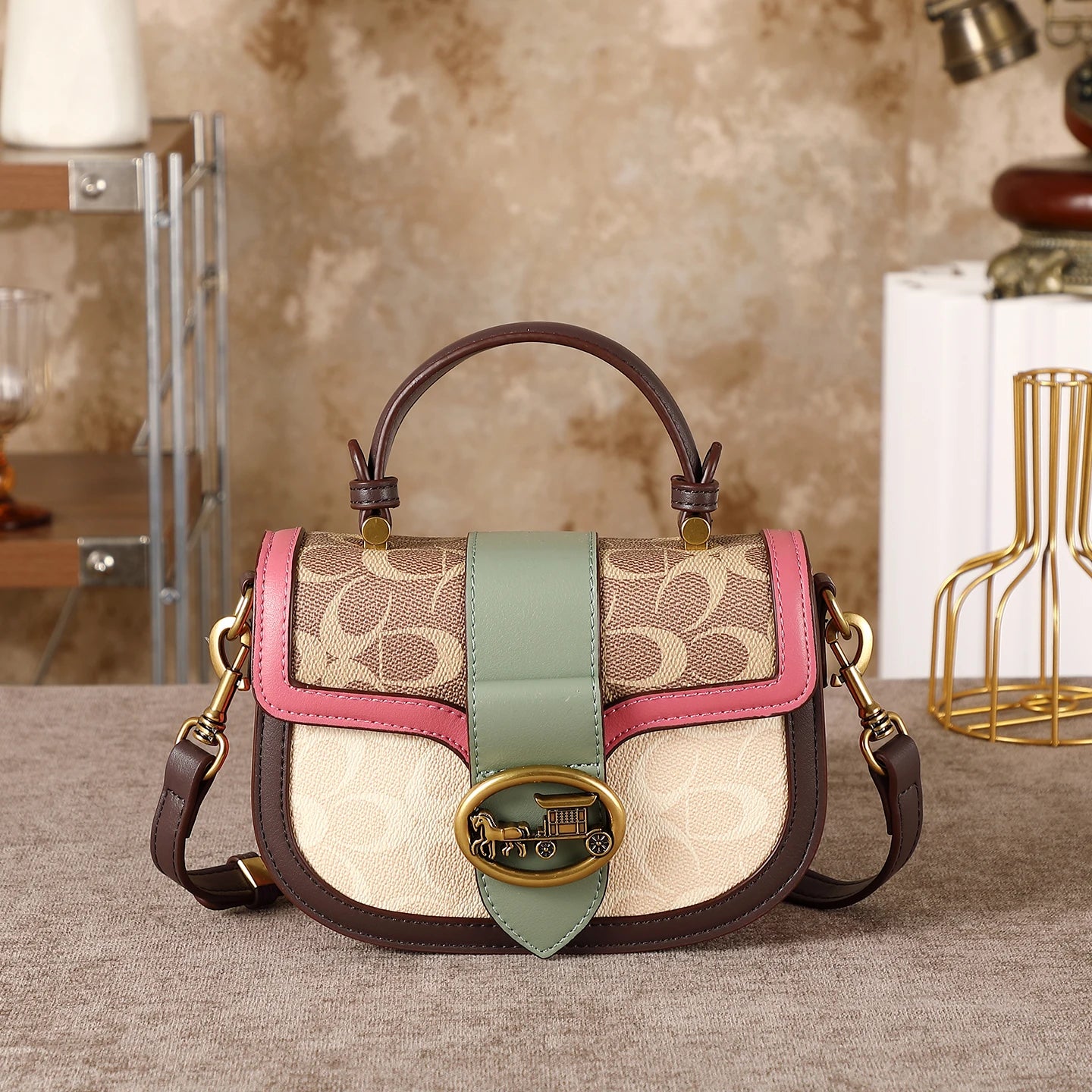 Contrasting Color Saddle Bag