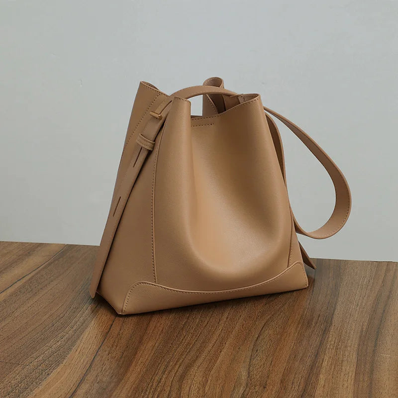 Mia Genuine Leather Bucket Bag