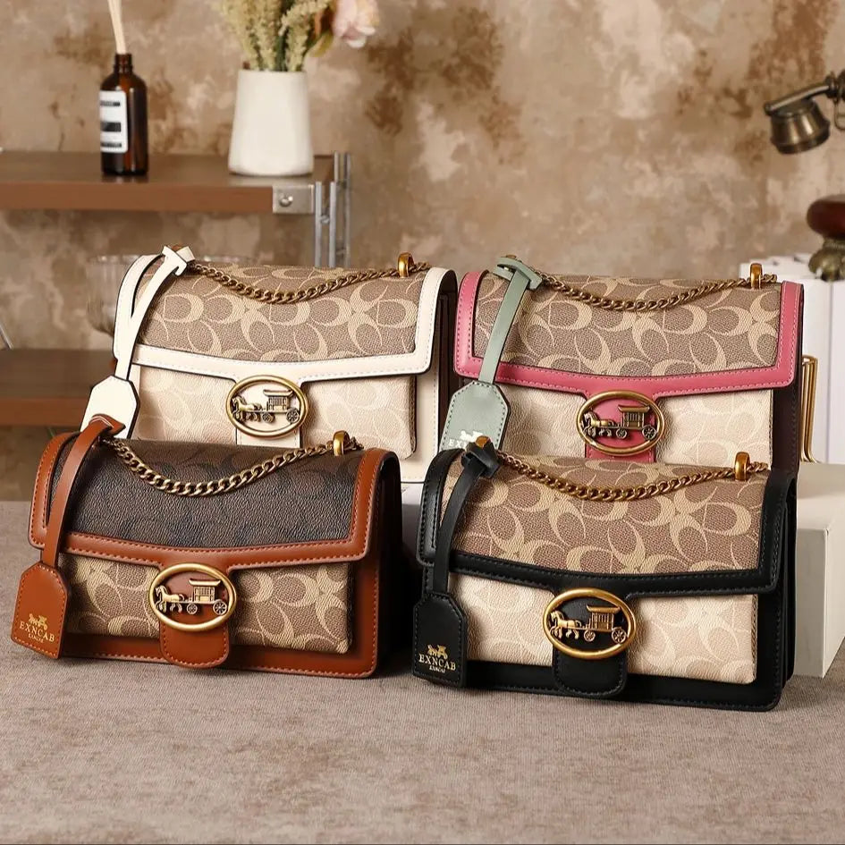 Contrasting Color Chain Bag