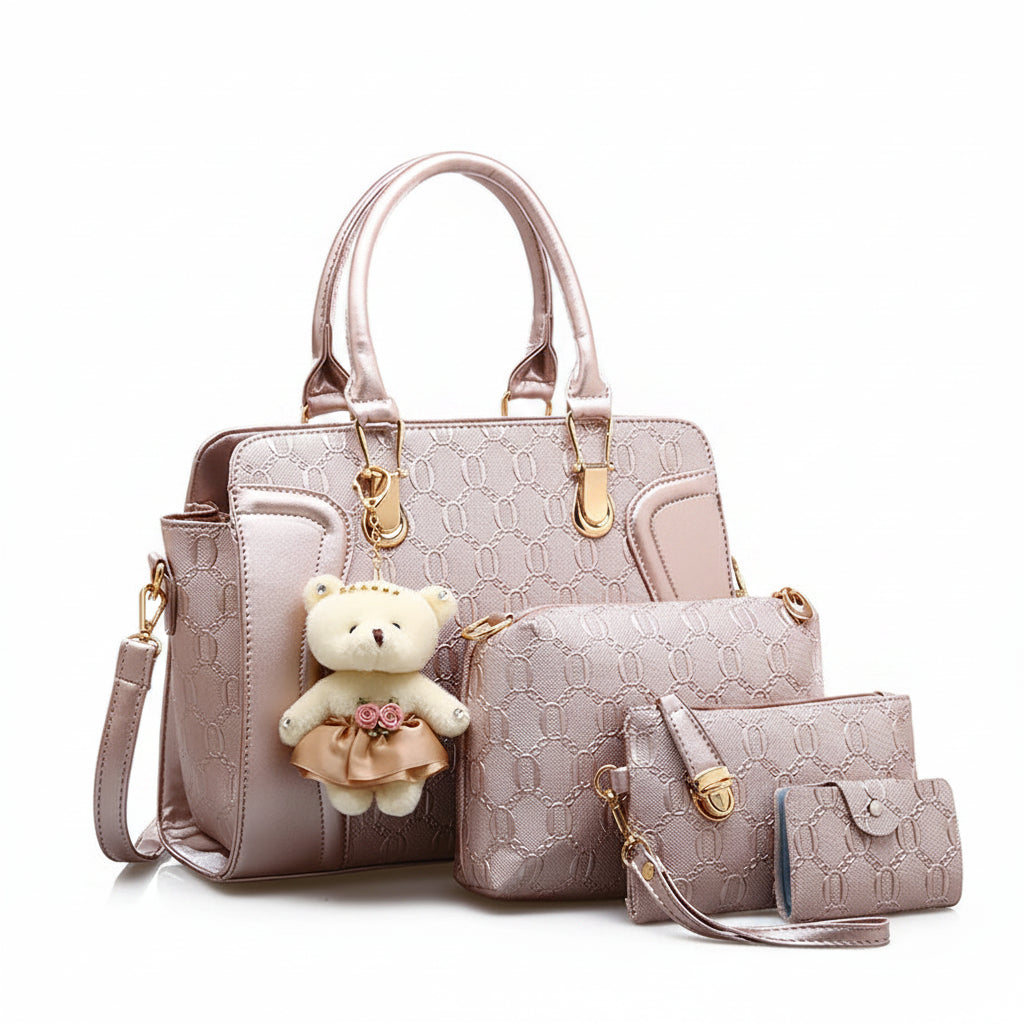 Premium 4-Piece Fashion Tote & Top Handle Crossbody Bag Set