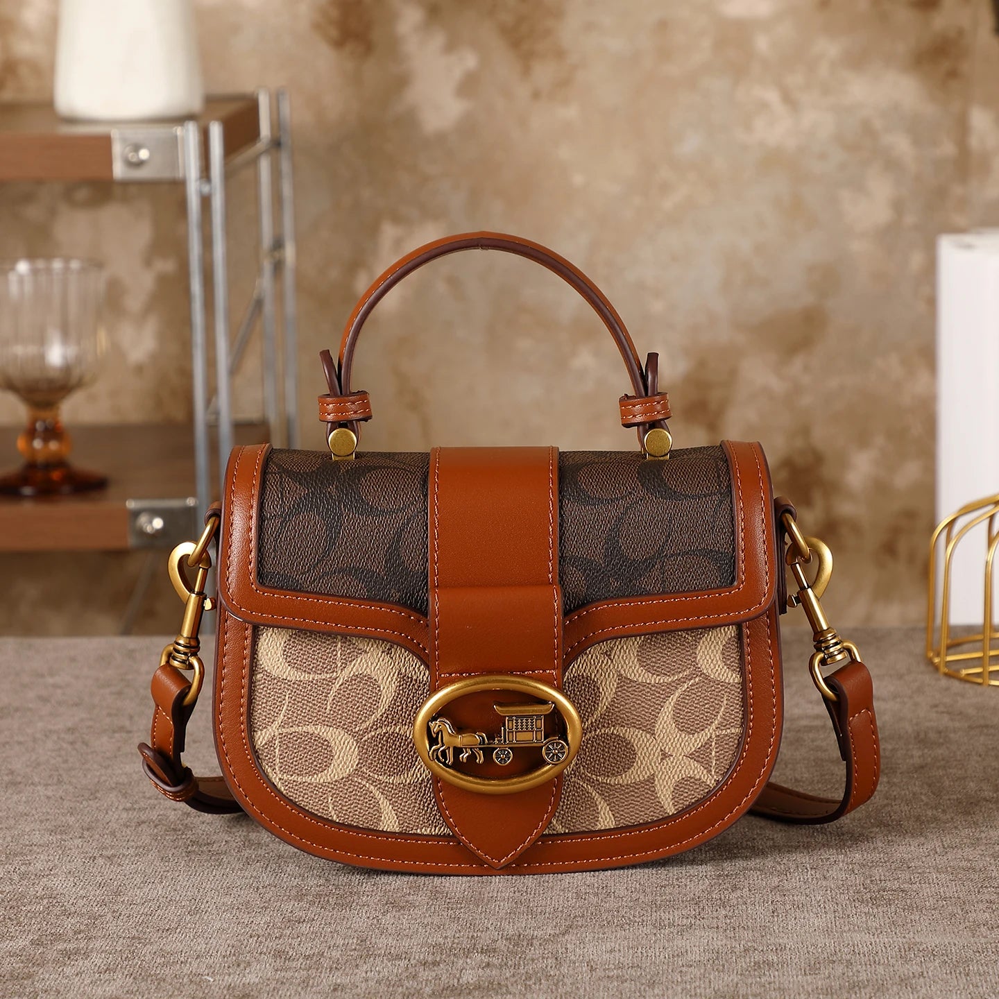 Contrasting Color Saddle Bag