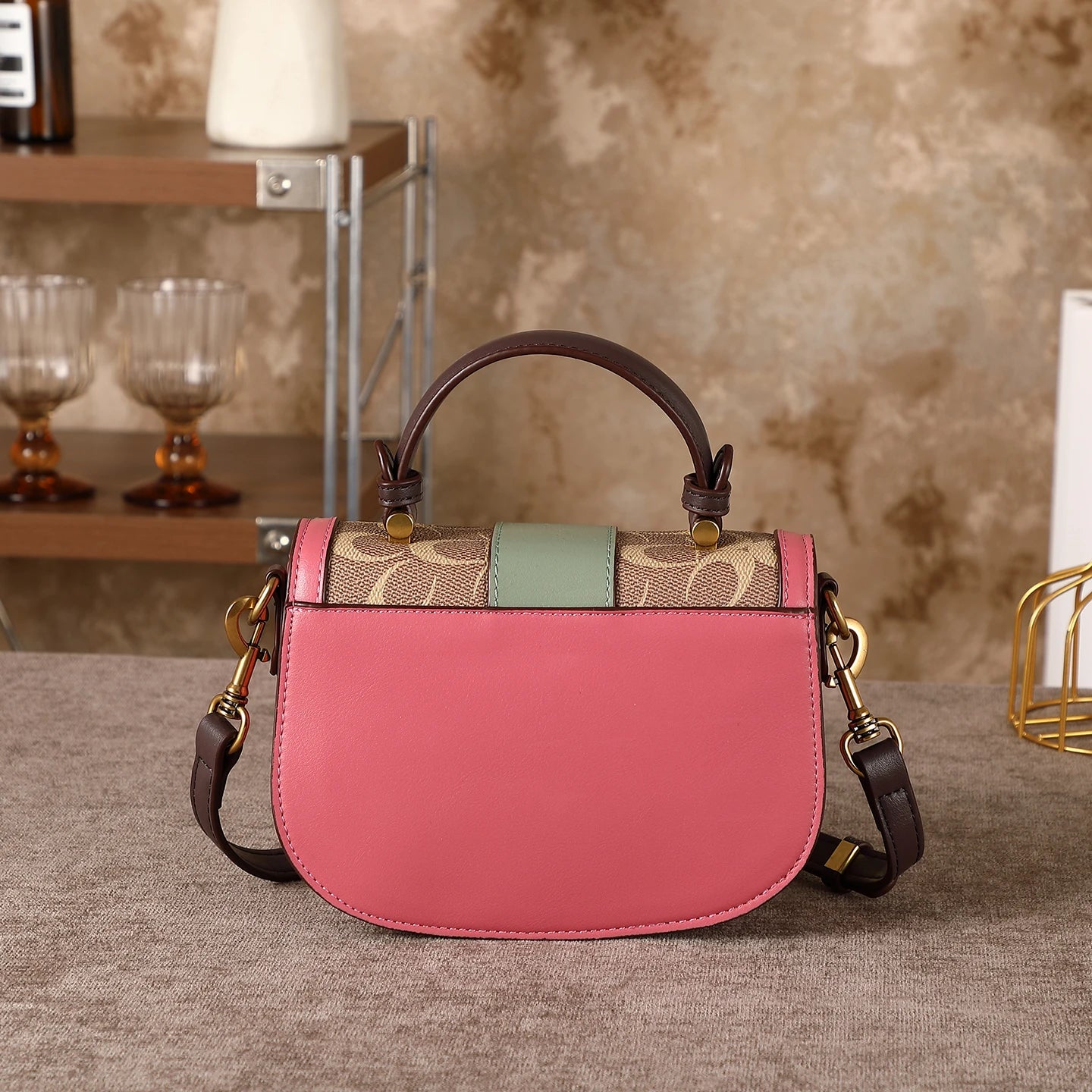Contrasting Color Saddle Bag