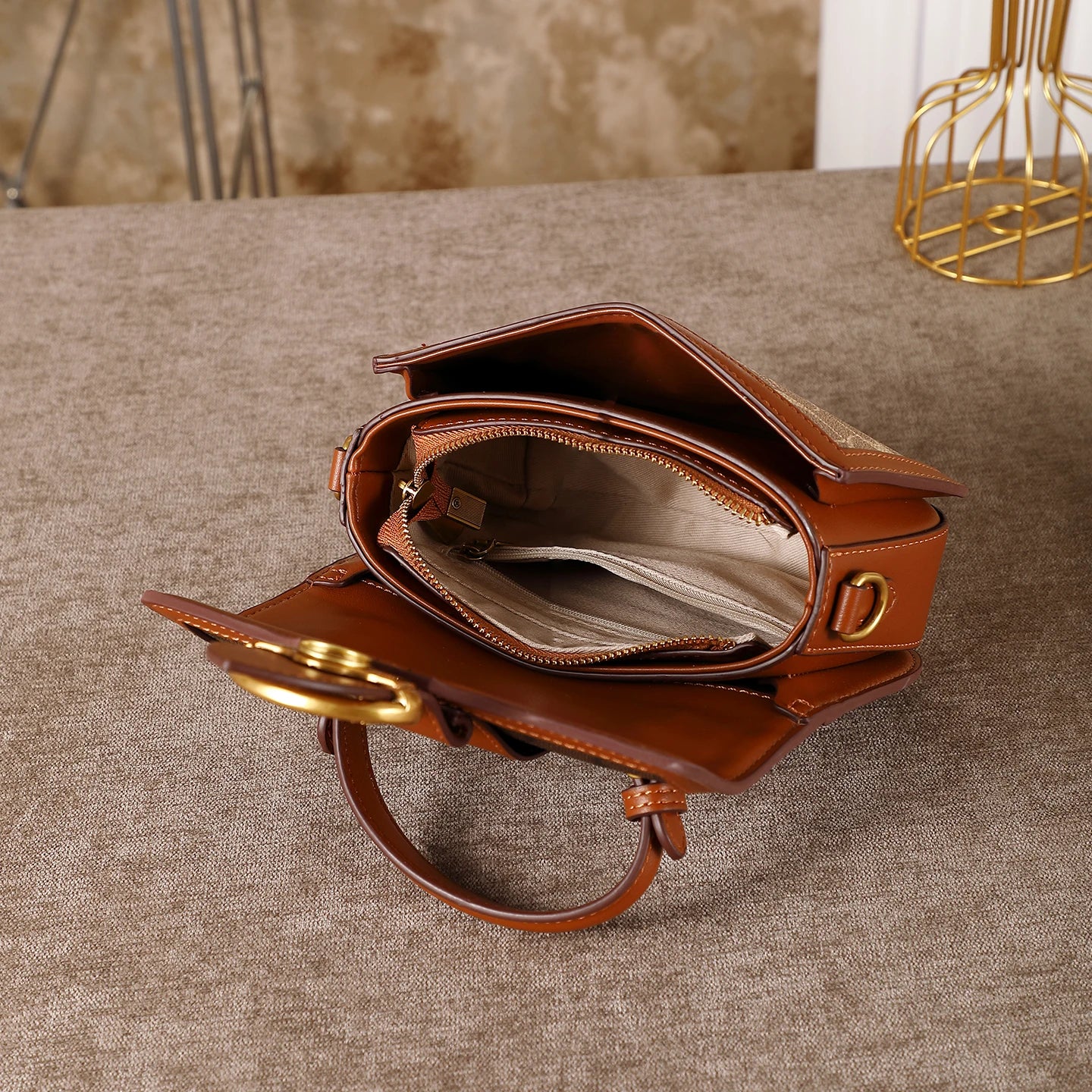 Contrasting Color Saddle Bag