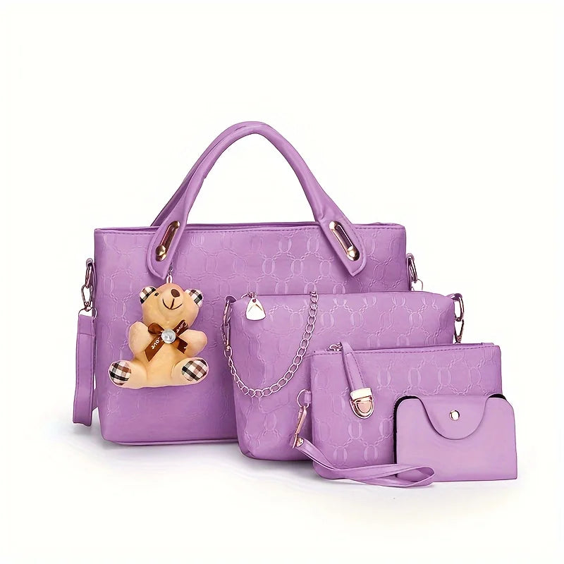 Set premium da 4 pezzi con tote e borse a tracolla a motivo geometrico