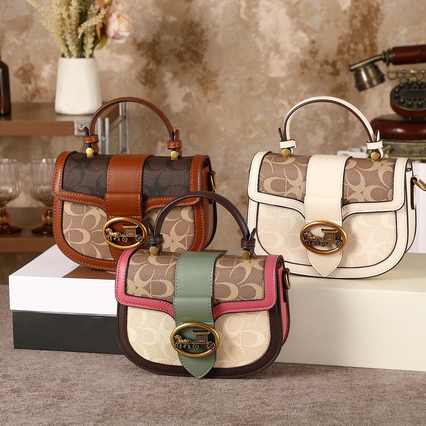 Contrasting Color Saddle Bag
