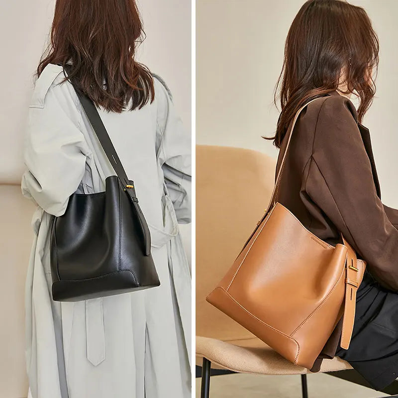 Mia Genuine Leather Bucket Bag