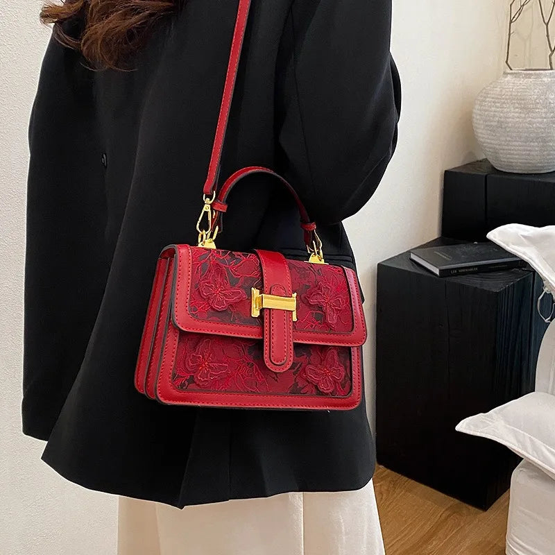 Embroidered Textured Crossbody Bag