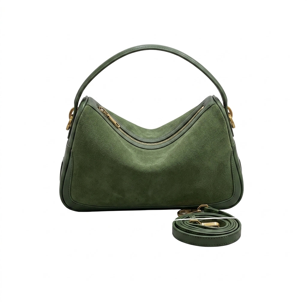 Vintage Matte Suede Grand Bag na cor flat green em fundo branco