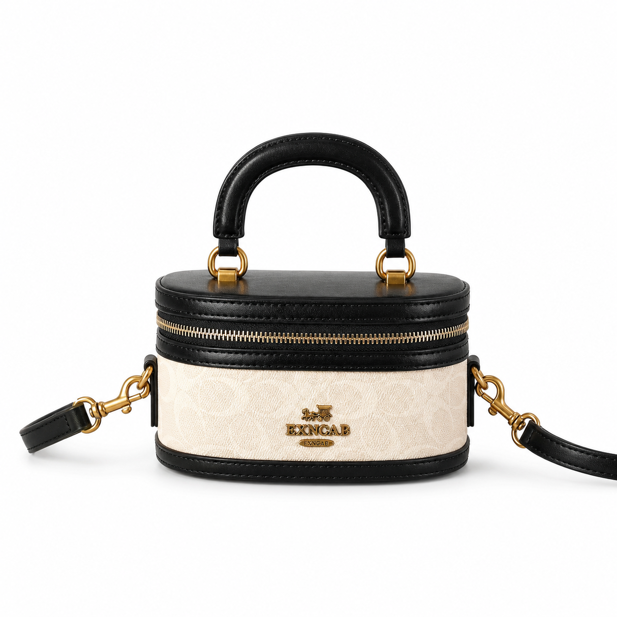 Contrasting Color Bucket Bag black on white background