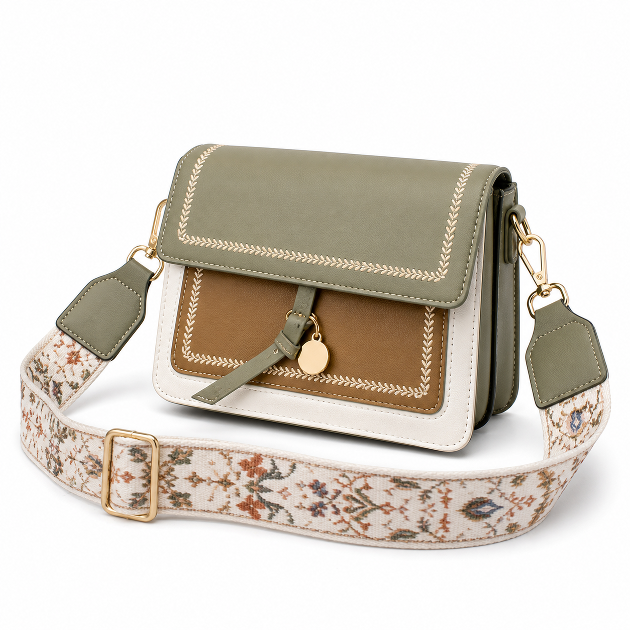 Contrasting Color Crossbody Bag Green 1 variant on white background