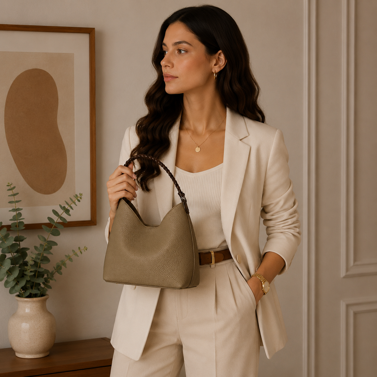 BURMINSA Slouchy Genuine Leather Hobo Bag