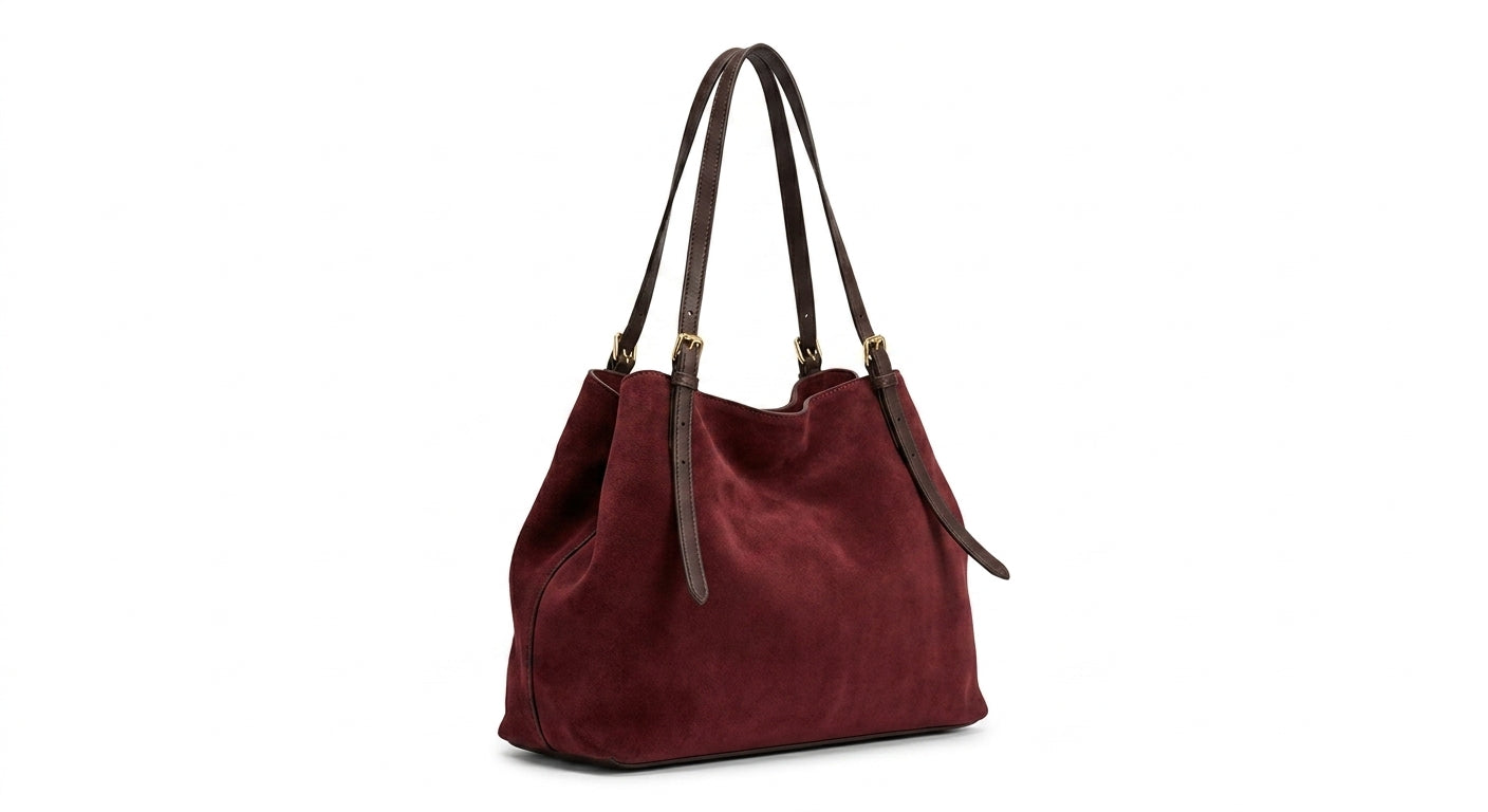 The Suede Boston Pillow Bag em fundo branco
