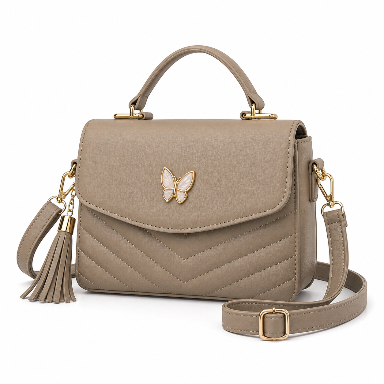 Luxury Designer Square Bag Khaki variant on white background