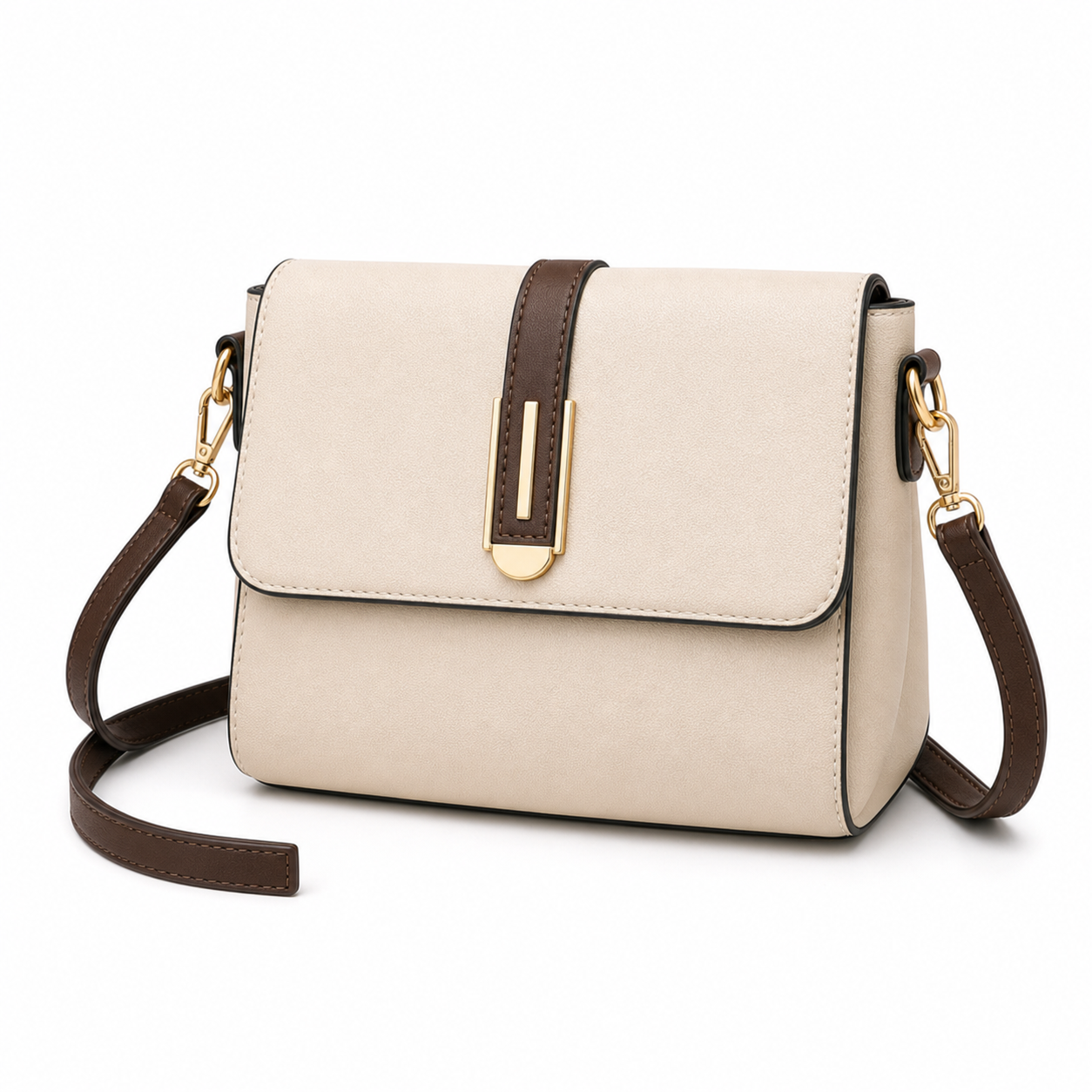 PU Leather Crossbody Bag Beige variant on white background