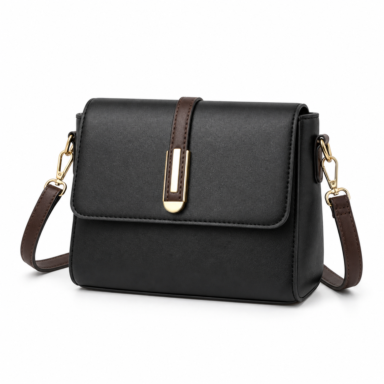 PU Leather Crossbody Bag Black variant on white background