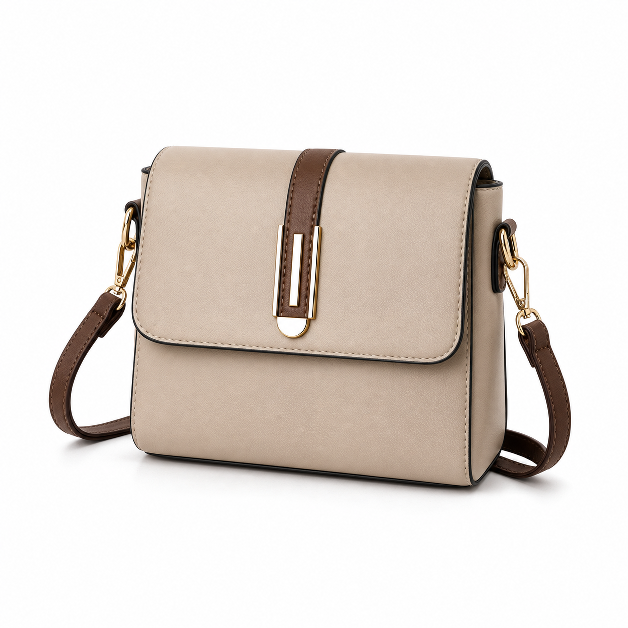 PU Leather Crossbody Bag Khaki variant on white background