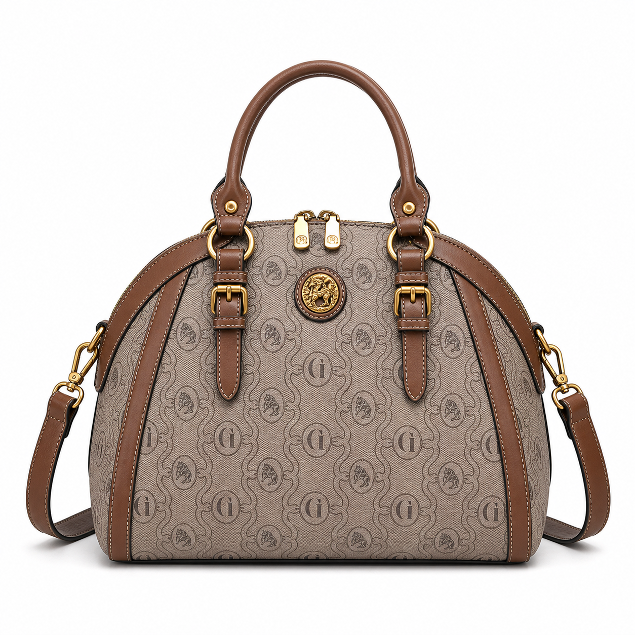 Retro Large Crossbody Bag Beige variant on white background
