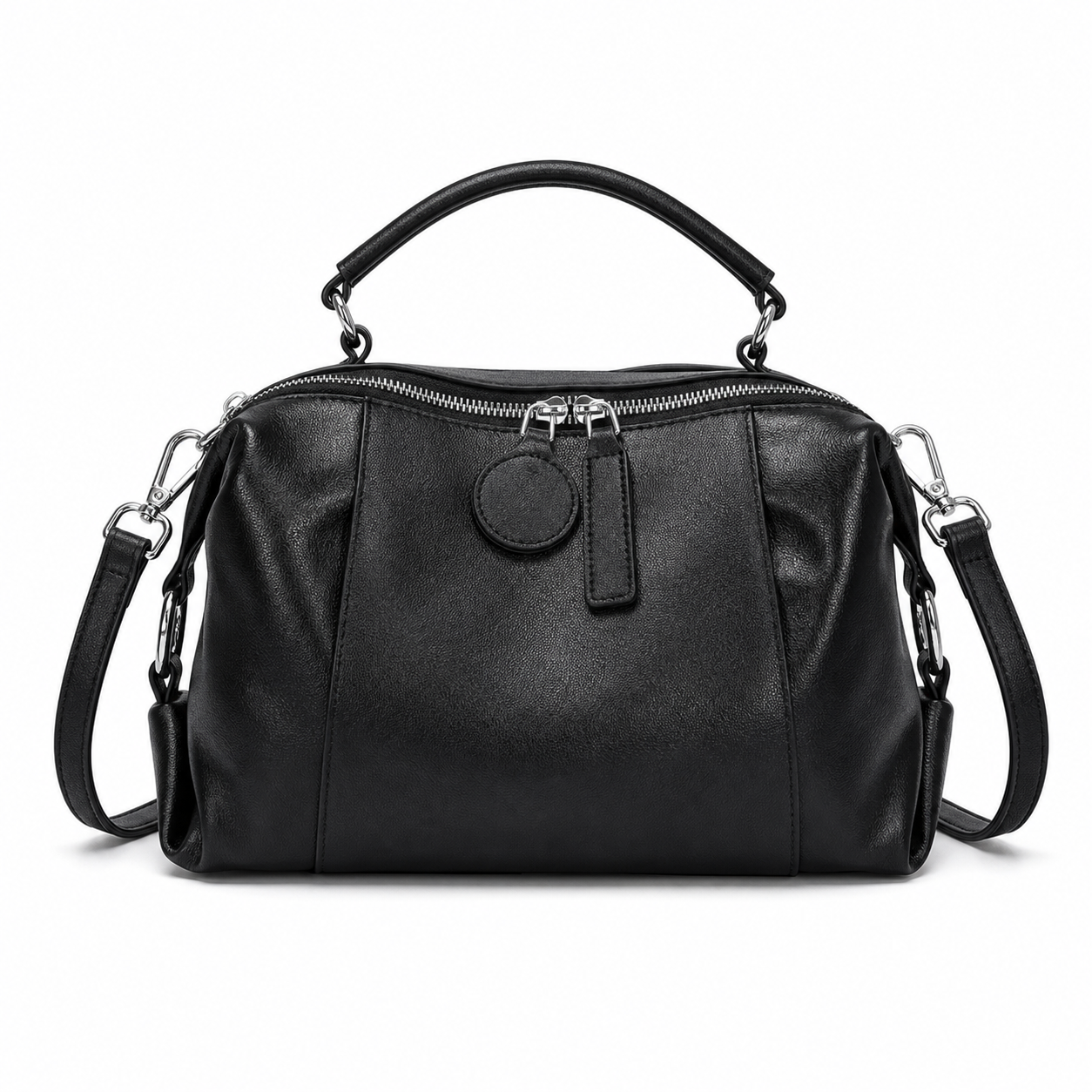 Retro Leather Boston Bag Coffee variant on white background