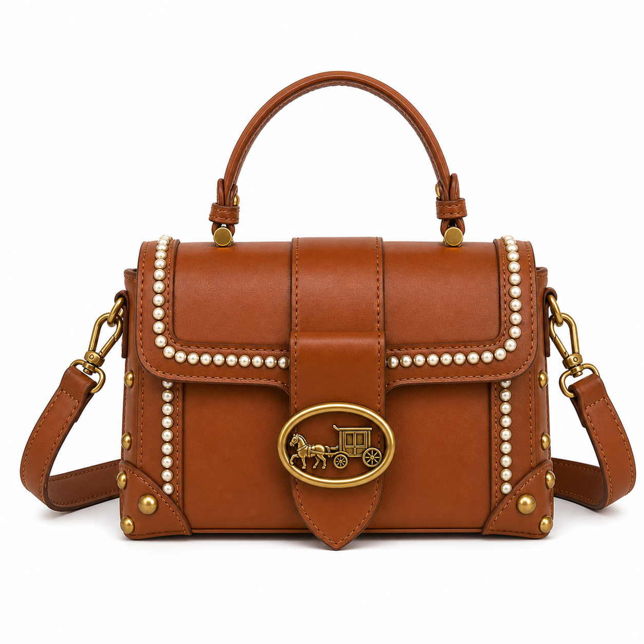 Retro Wide Strap Crossbody Bag Brown variant on white background