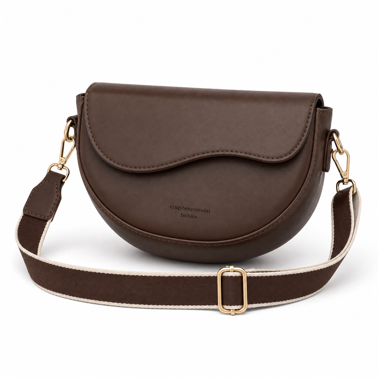 Vintage Wide Strap Saddle Bag Coffee variant on white background