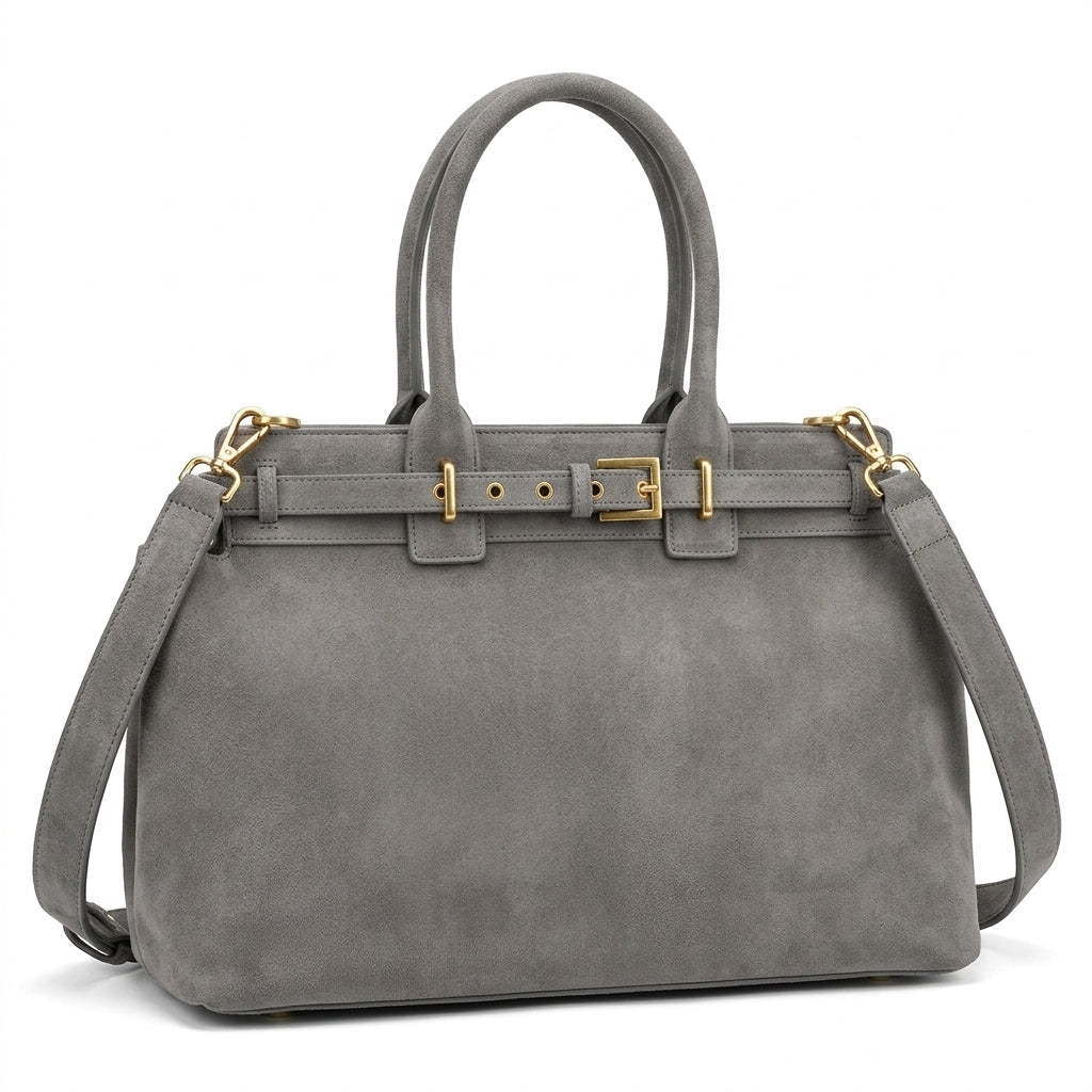 The Pure Suede Artisan Bag na cor Gray em fundo branco