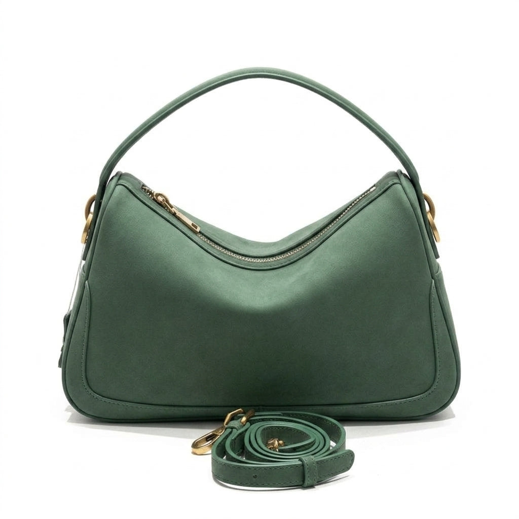 Minimalist Soft Suede Shoulder Bag na cor flat green em fundo branco