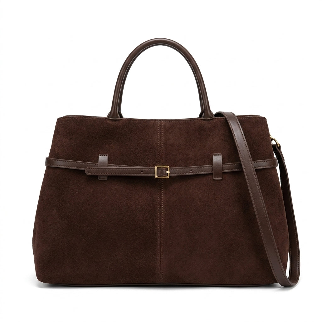 The Suede Urban Commuter Bag na cor Chocolate em fundo branco