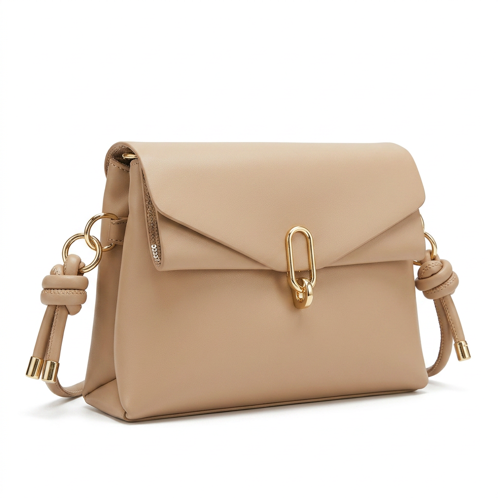 Bella Luxury Crossbody Messenger Bag na cor Beige em fundo branco