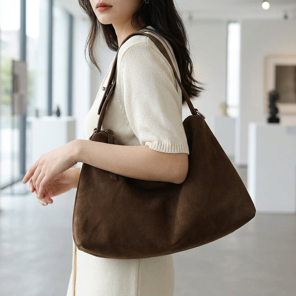 Matte Velvet Niche Shoulder Bag em uso por modelo