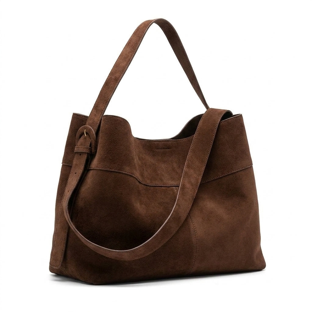 The Grand Suede Winter Bag na cor Brown em fundo branco