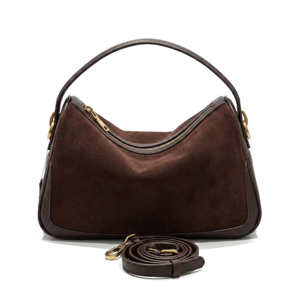 Minimalist Soft Suede Shoulder Bag em fundo branco