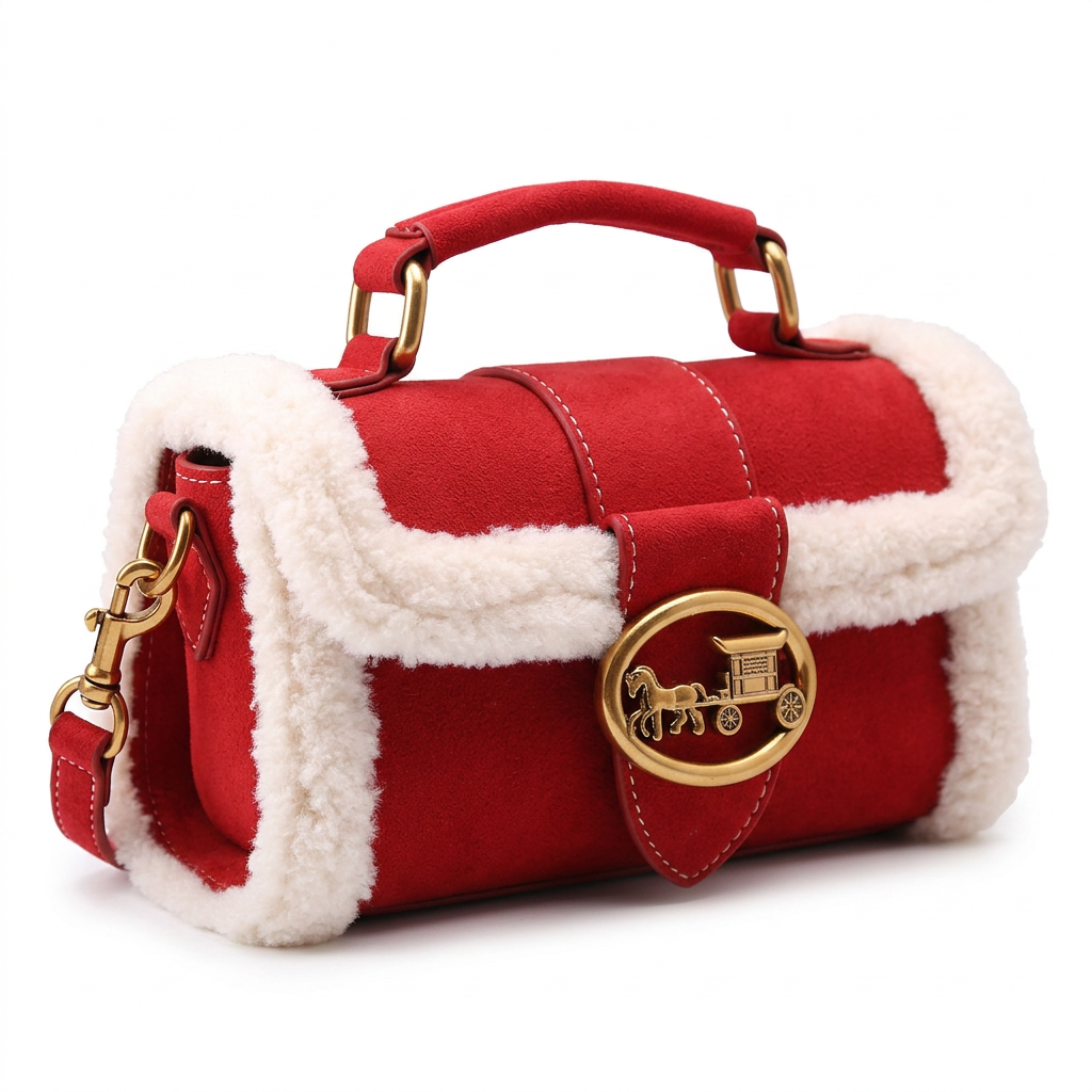 Plush Square Crossbody Bag Luxury na cor Red em fundo branco