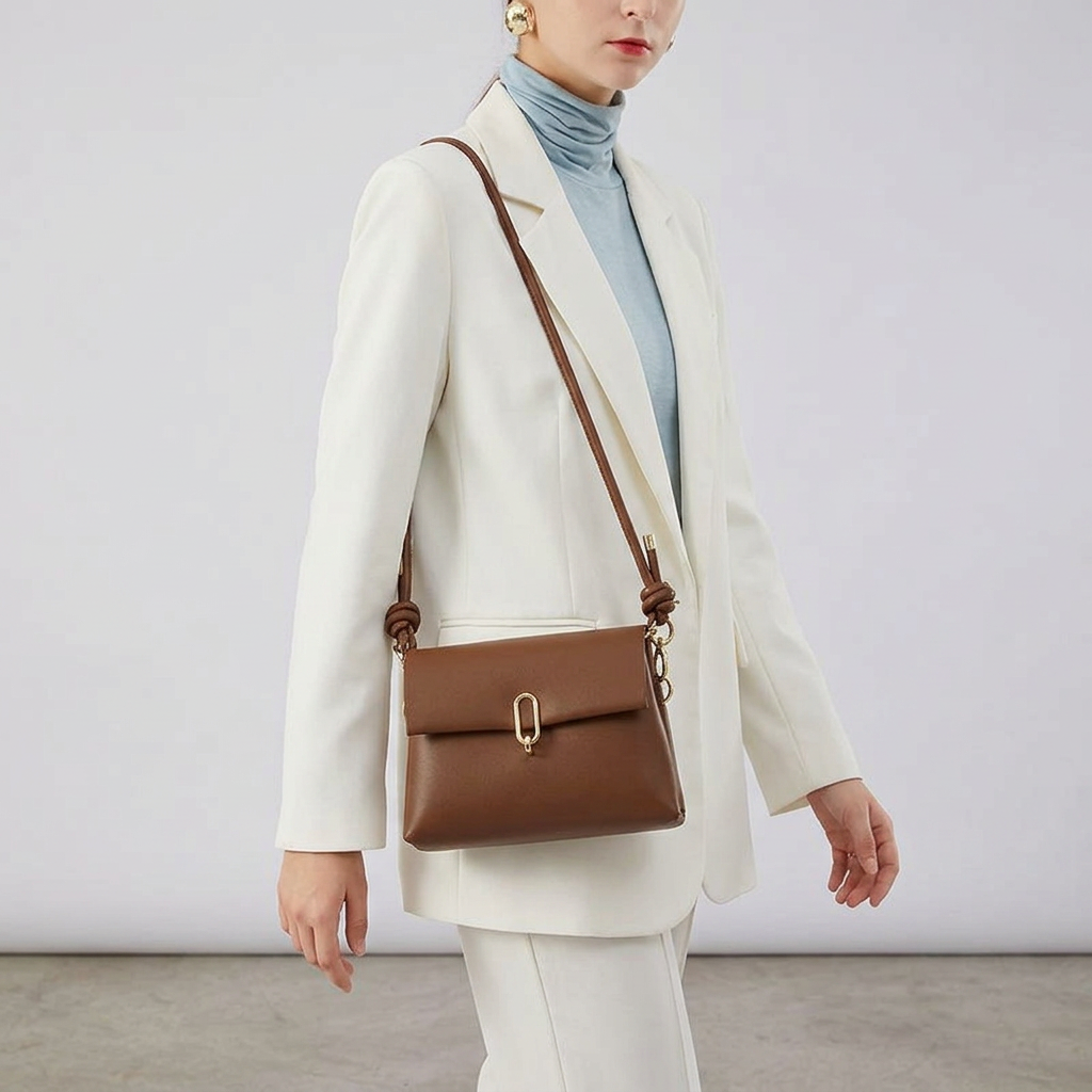 Bella Luxury Crossbody Messenger Bag em uso por modelo