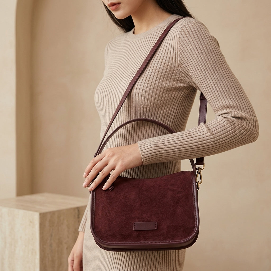 Retro Matte Velvet Suede Bag em uso por modelo
