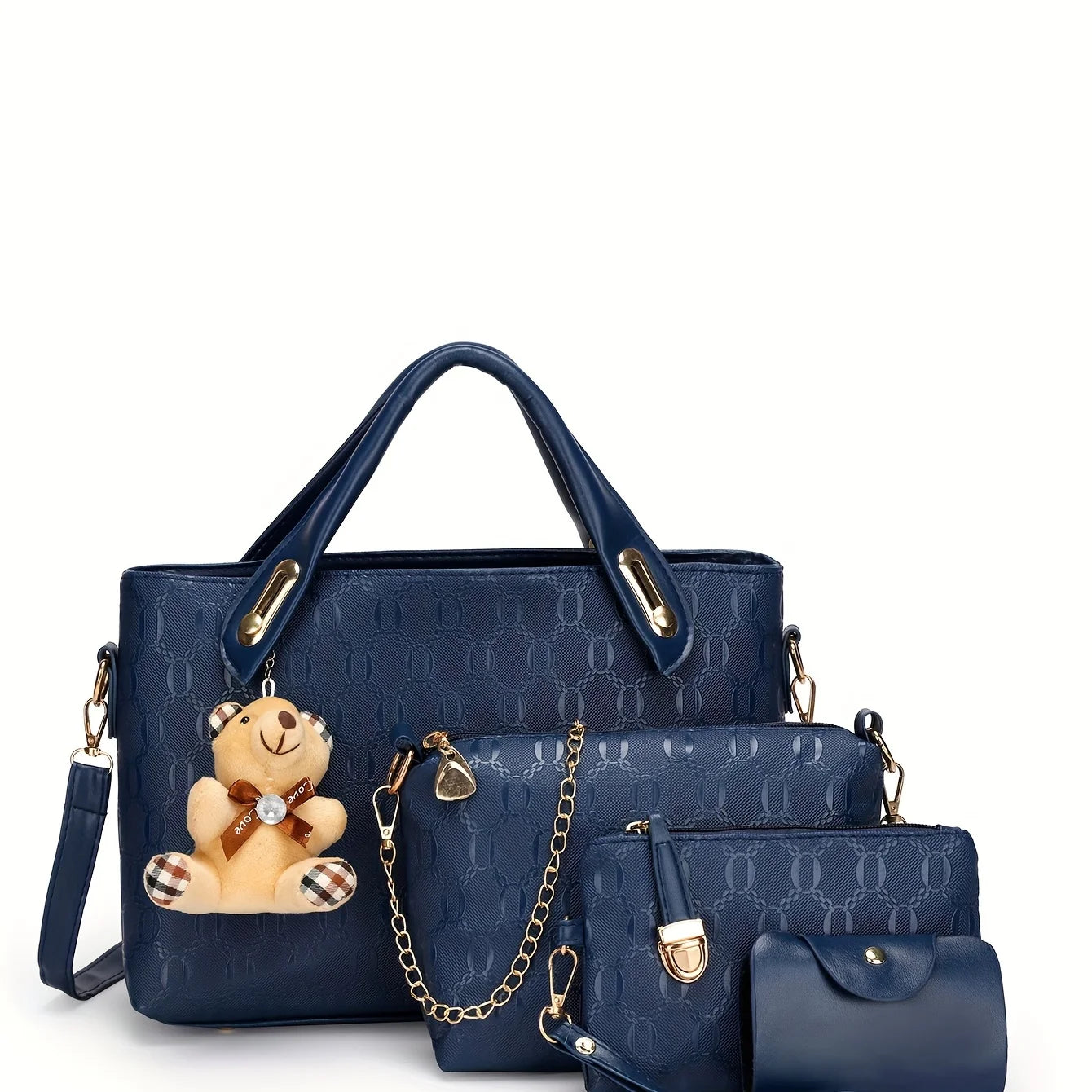 Premium 4-teiliges Tote- und Umhängetaschen-Set mit geometrischem Muster