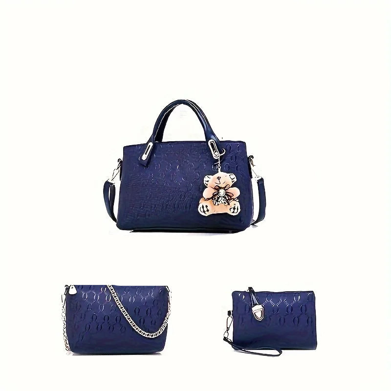 Premium 4-teiliges Tote- und Umhängetaschen-Set mit geometrischem Muster