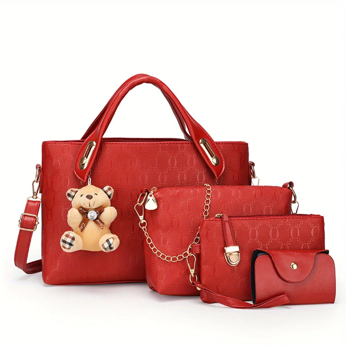Premium 4-teiliges Tote- und Umhängetaschen-Set mit geometrischem Muster