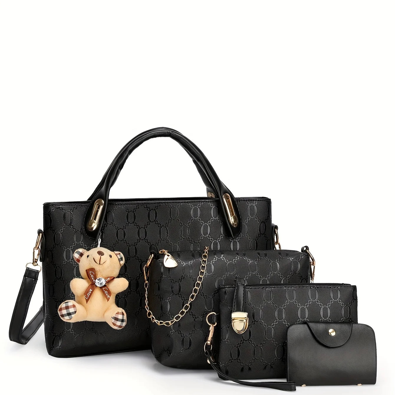 Premium 4-teiliges Tote- und Umhängetaschen-Set mit geometrischem Muster