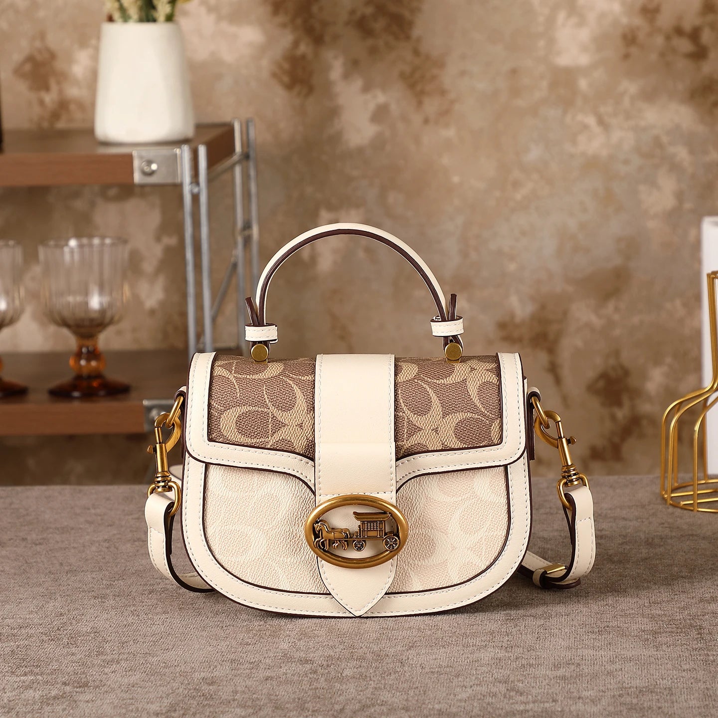 Contrasting Color Saddle Bag