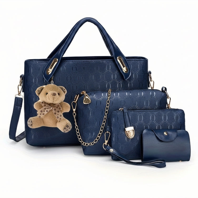 Premium 4-teiliges Tote- und Umhängetaschen-Set mit geometrischem Muster