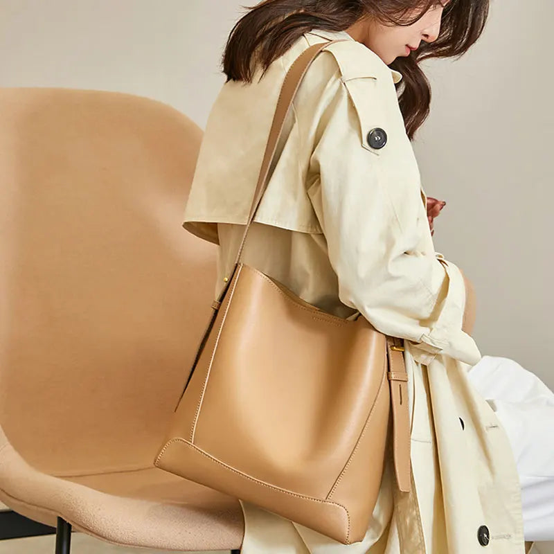 Mia Genuine Leather Bucket Bag